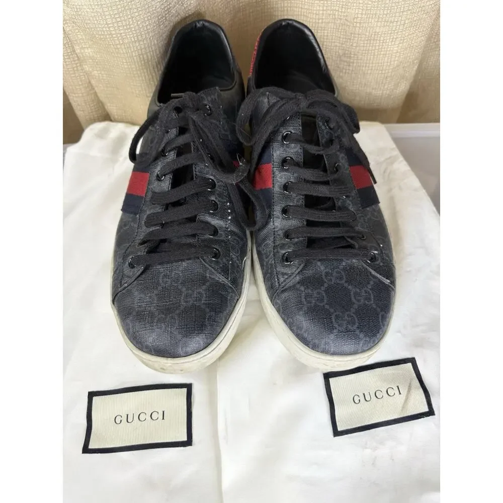 Gucci Ace GG Supreme Web Sneakers Black Grey Canvas Men’s Size 11